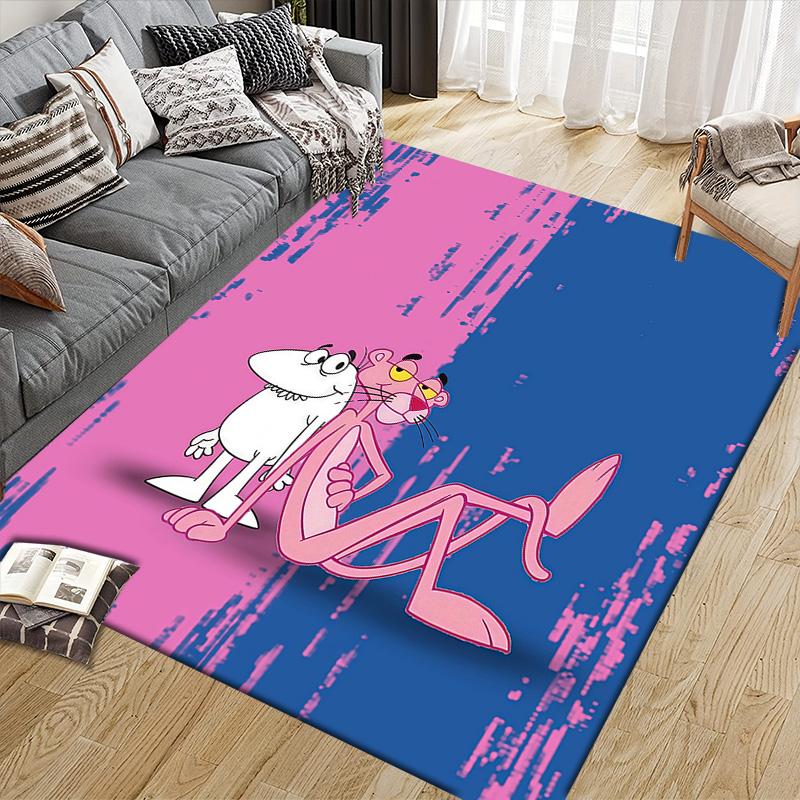 Der rosarote Panther Flanellmuster Quadratischer Teppich, Läufer, Teppich für Wohnzimmer Schlafzimmer Sofa Spielzimmer Dekor, Rutschfeste Fußmatte