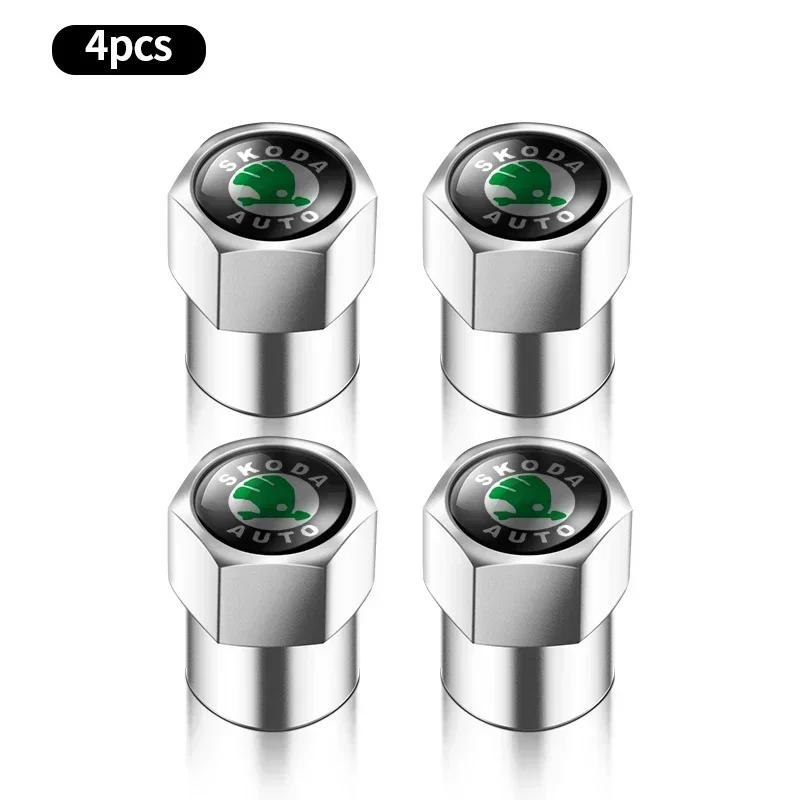 4 pcs Sport style kit Car valve stem caps cover Car accessories For Skoda Rapid Kodiaq Fabia Karoq Laura Superb 2 VRS Octavia