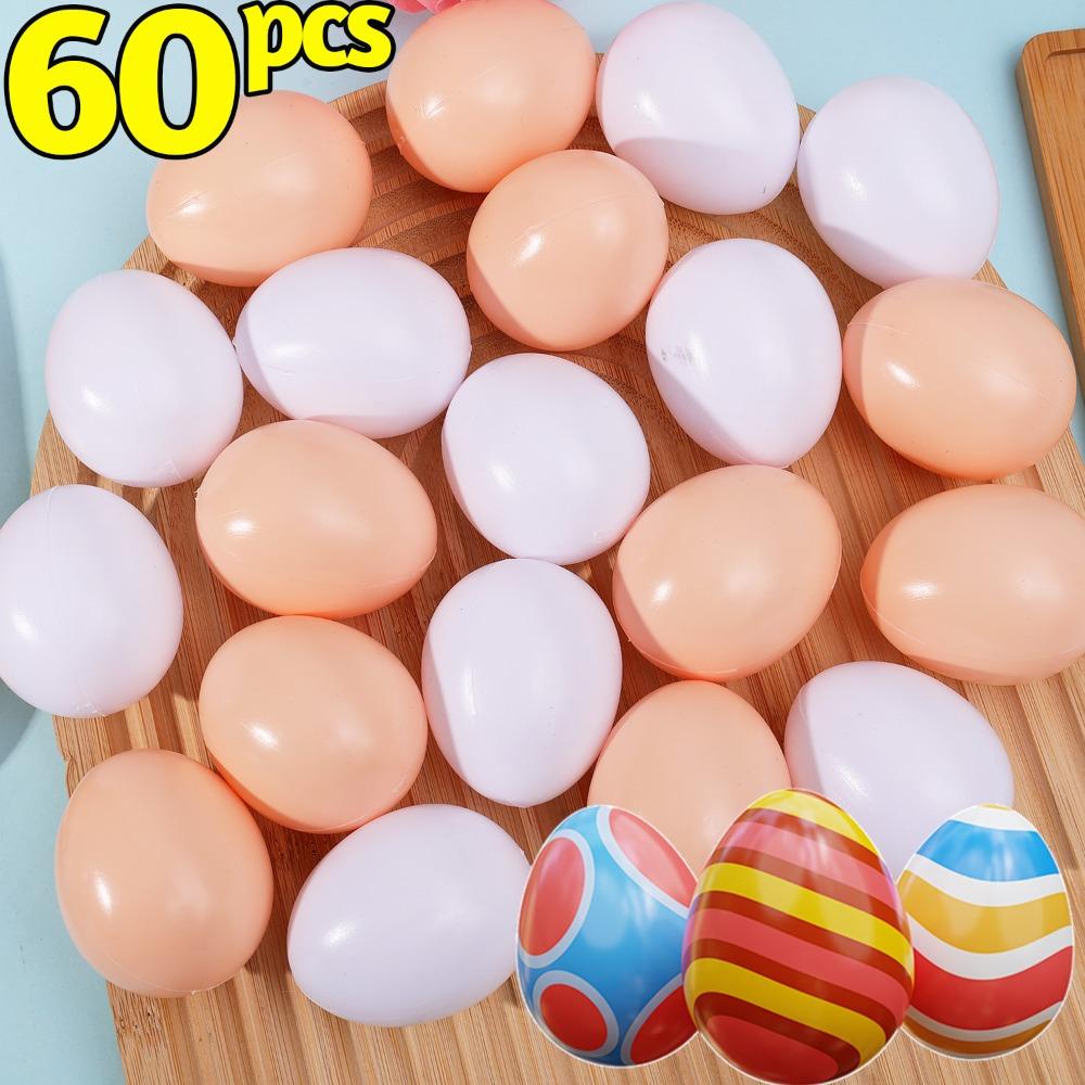 60/10PCS Easter Simulation Eggs DIY Painted Eggs Happy Eatser Plastic Fake Eggs Home Festive Party Decor Supplies Kids Gift Toys