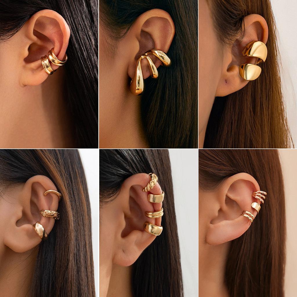 Design Sense Metal Smooth Water Drop Doudou Ear Clips, Personalized Geometric Element Ring Folded Stud Earrings