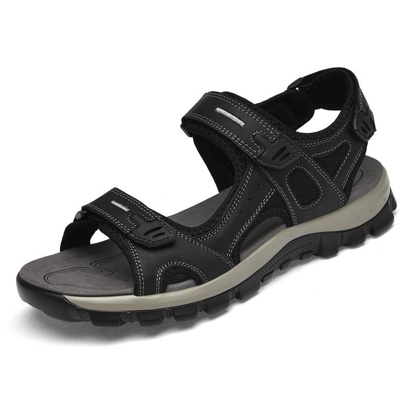 Men's Summer Velcro Cowhide Sandals: First-Layer Beach & Outdoor Wear
