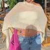 Summer Drop Shoulder Crochet Poncho Sweater Irregular Multi-wear Beach Cover Up Sheer Knitted Cover-ups Vacation Outfits