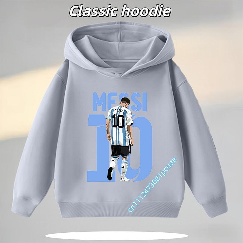 Messi Children's Hooded Sweatshirt Boys' Sport Shirt Casual Jacket Football Star Cartoon Print Autumn/Winter Long-Sleeve Coat