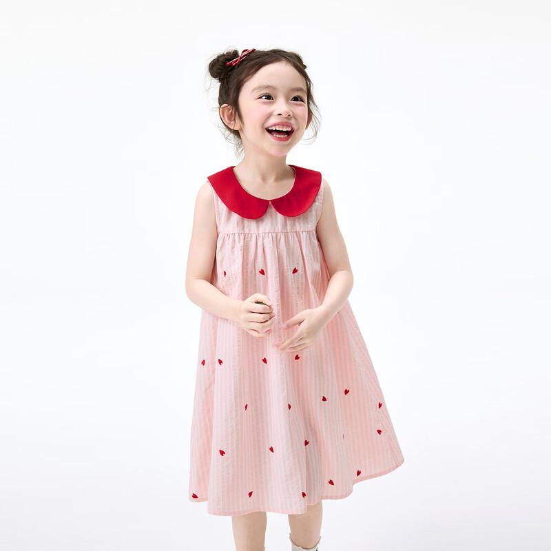 Girls  Doll Collar Striped Floral Sleeveless Dress 120
