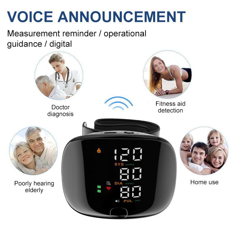 Wrist Blood Pressure Monitor for Home Use - Elderly Friendly, Rechargeable, Voice-Activated