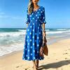 Damen Polka Dot Print Schmeichelhaftes Taillenbetonendes Midi-Kleid für Urlaub und Resort