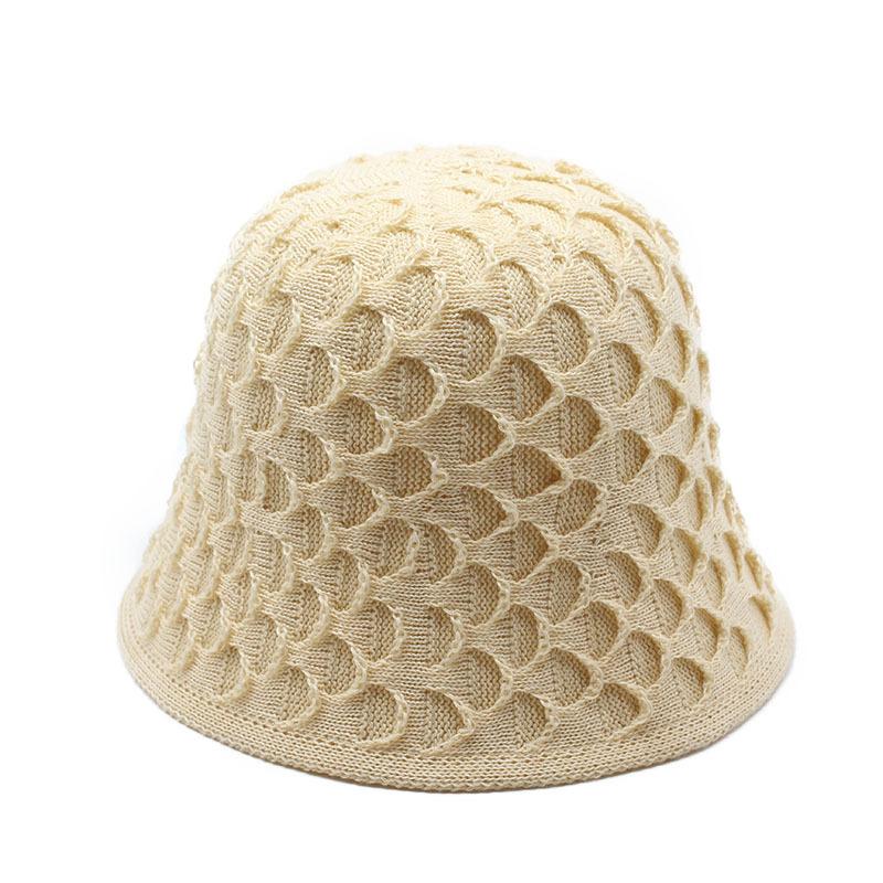 Female Summer Beach Sunshade Sunscreen Hat Knitted Sun Hat Hollow Versatile Face Small Bucket Hat