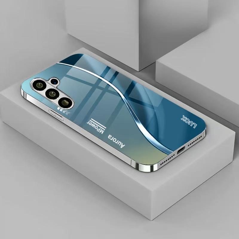 Men's minimalist business pattern silver plated glass phone case suitable for Samsung GalaxyS26 S25 S24 S22 S21 S20FE/Ultra/Plus