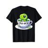 Men'S Black T-Shirt with Cute Green Dinosaur In Teacup Design - "TEA-REX" Playful Puns, Casual Round Neck Tee for Halloween, Thanksgiving, Christmas