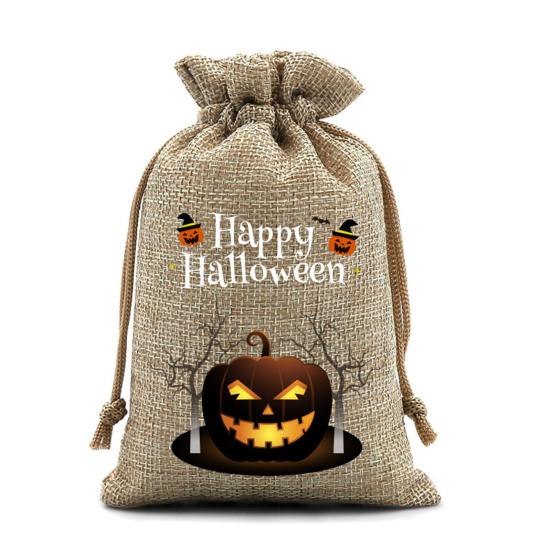 12Pcs Halloween Pumpkin Burlap Gift Bags Small Drawstring Goodie Treat Bag Halloween Linen Jute Candy Bag for Kids Trick or Treat Party Supplies