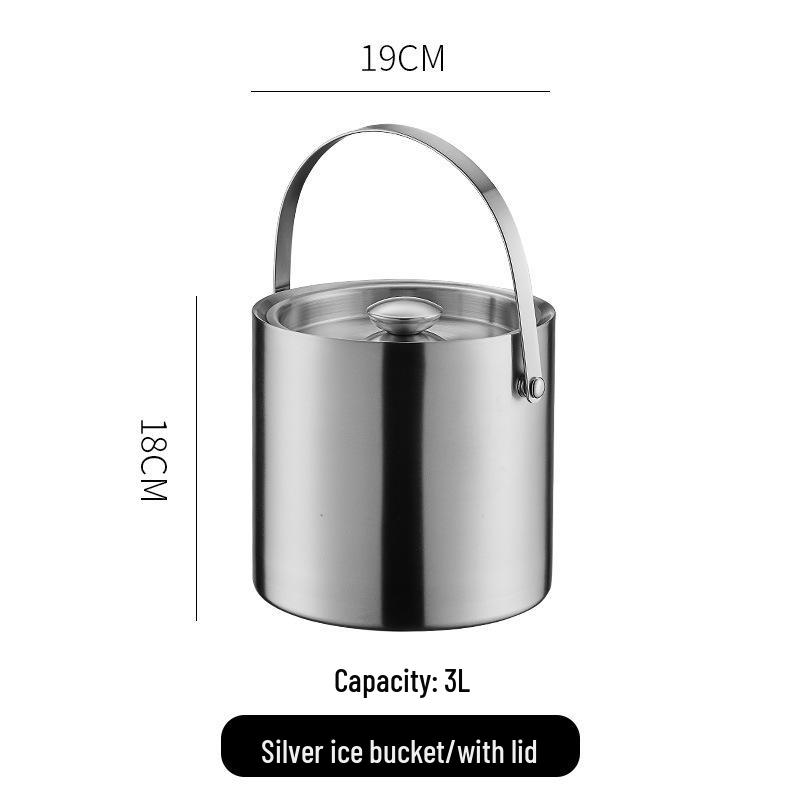 3L Double-Layer Insulated 304 Stainless Steel Ice Bucket with Thickened Handle for Wine & Beer