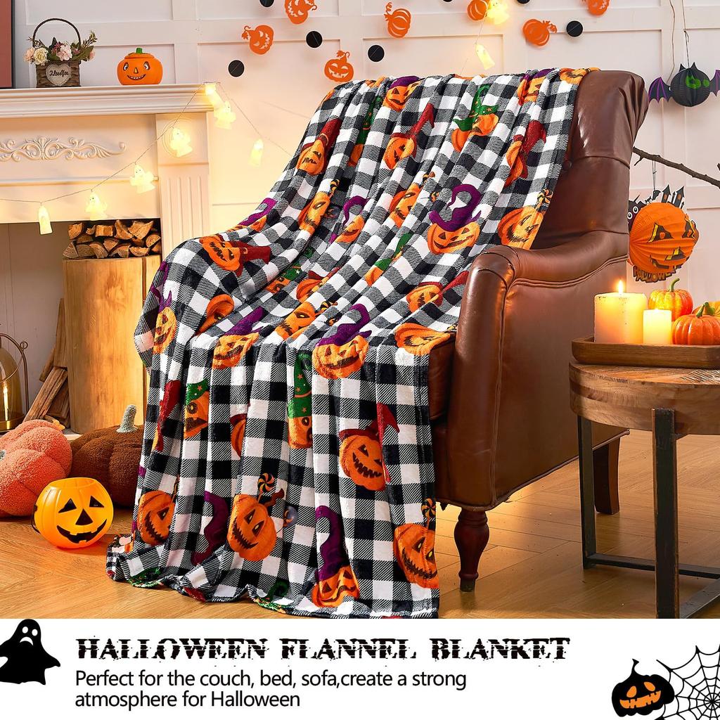 Halloween Pumpkin Pattern Blanket Flannel Soft Comfortable Home Blanket Warm Blanket Holiday Gift Decoration