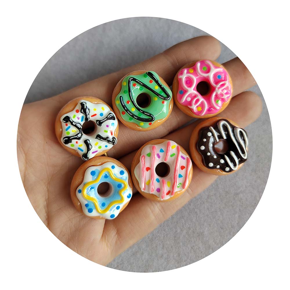 Kawaii Miniature Chocolate Donuts Resin Flat Back Simulation Food Donut Cabochon for Doll House DIY Scrapbooking
