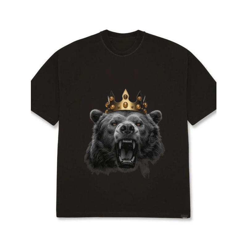 

Men s Oversized T-Shirt Black Bear With Crown Graphic Print Casual Streetwear Top For Everyday Wear XXXXL чёрный
