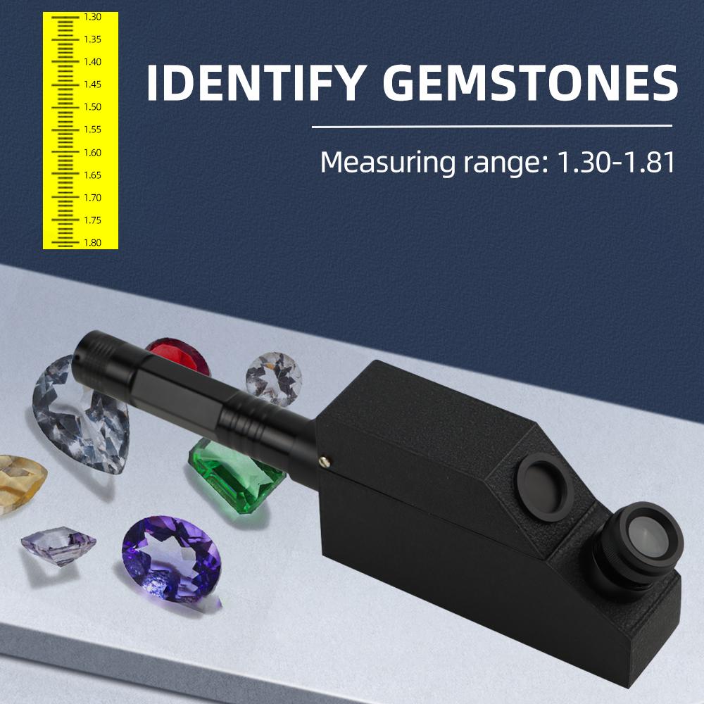 Gem Refractometer High Precision Diamond Zircon Gemstone Detector Measurement Range 1.30 ~ 1.81 External With LED Flashlight