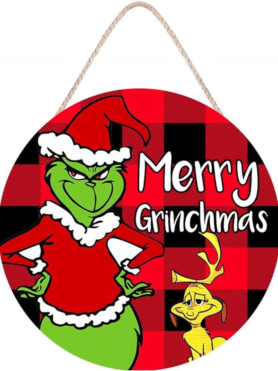 

Веселый венок Гринчмаса для входной двери, рождественские украшения, деревянные дверные таблички, домашний декор для переднего крыльца, окна, стены, фермерского дома, в помещении, на открытом воздухе