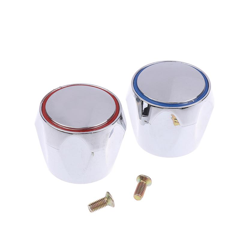 2Pcs Hot Cold Tap Top Head Faucet Cover Chrome Plated Replacement Set Kitchen Bathroom Faucet Handle Fixture Accessories