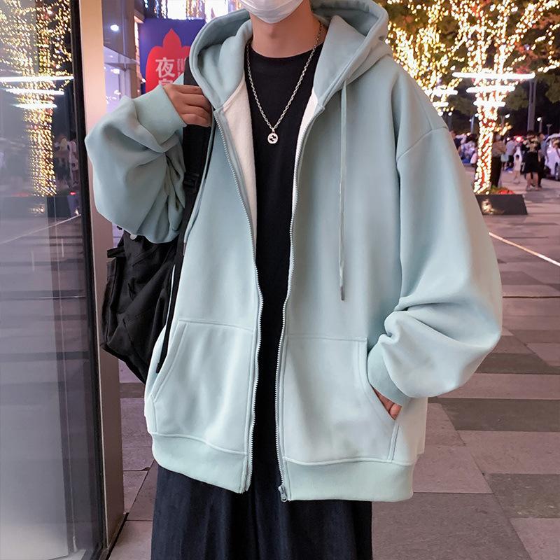 Autumn and Winter Oversize Thickened Fleece Sweater Jacket Men's Trendy Brand Ins Hong Kong Style Loose Hooded Cardigan Heavy