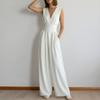 2026 Cross-border European and American Women's Clothing, New Summer Fashion Temperament Commuting Solid Color Waist Wide-leg Jumpsuit Clothes