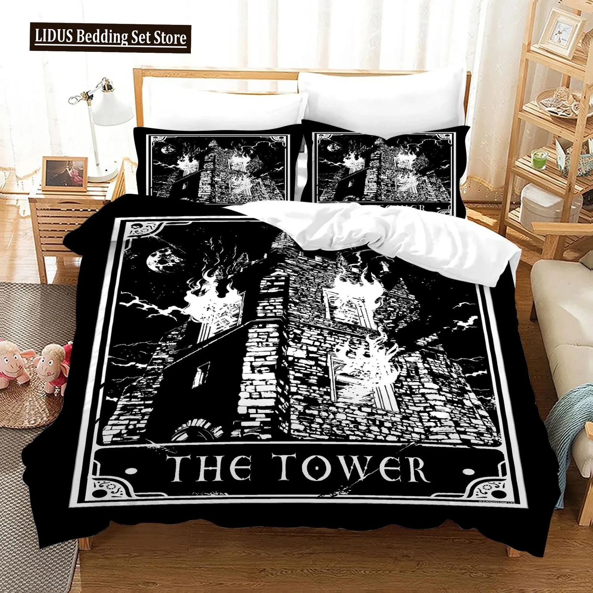 

Tarot Cards Polyester Soft Duvet Cover Set King-Sized Dimensionsd Dimensions Sun Black White Witch Wica Fortune Teling Element For Young Boys Girl 120*200cm Single