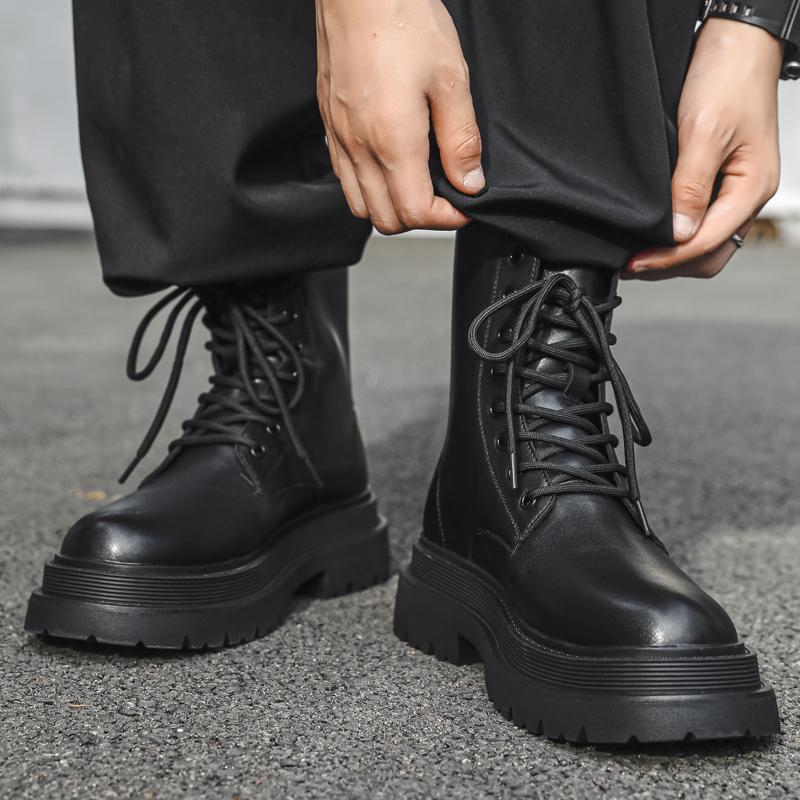 Platformové klasické motocyklové boty pánské vysoce kvalitní pravá kůže kotníkové boty designové boty pánské vysoké motocyklové boty