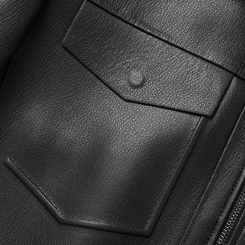 New Autumn and Winter Men's Genuine Leather Clothes Goat Leather Jackets Simple Commuting Men's Clothes with Multiple Pockets