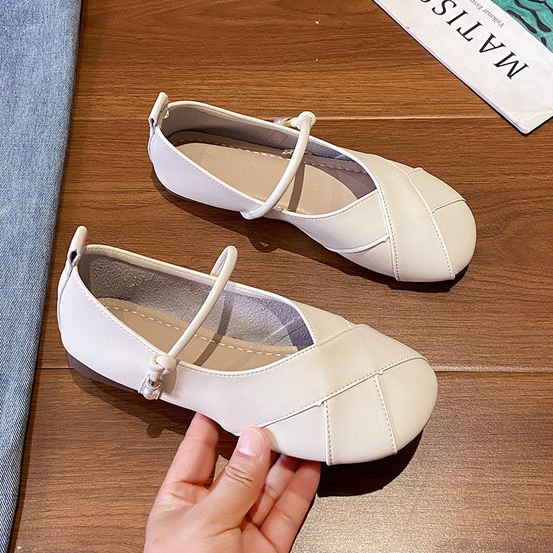 French fairy style small leather shoes female word with flat bottom versatile shallow mouth soft bottom round head Mary Jane women's shoes Doudou shoe
