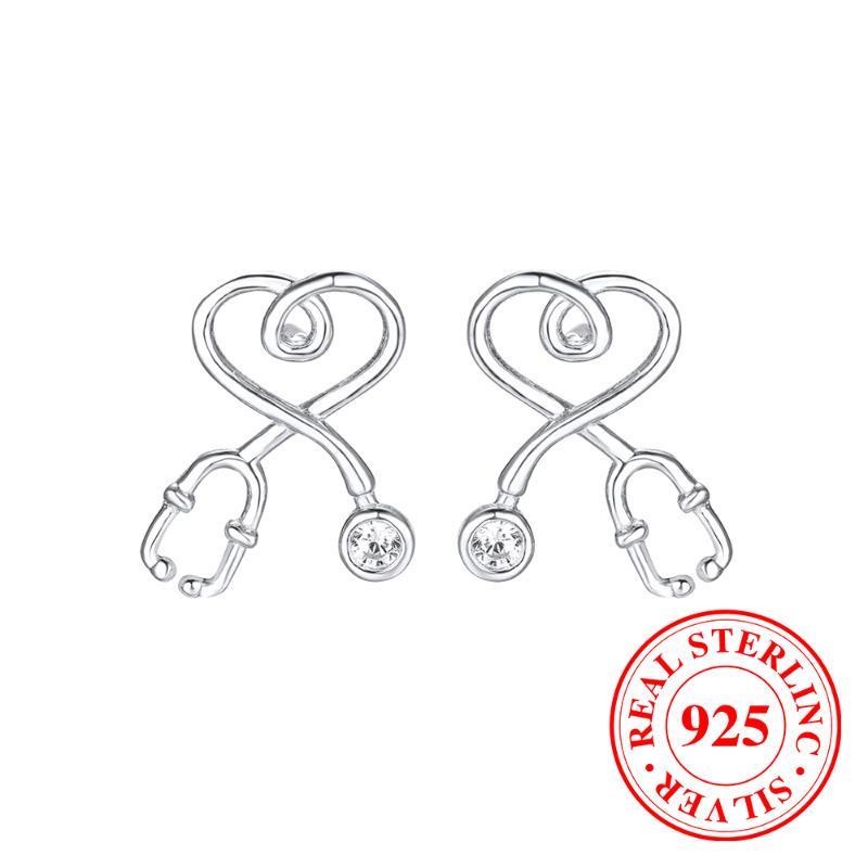 

Серьги-гвоздики из стерлингового серебра 925 пробы в виде стетоскопа для женщин, минималистичные свадебные украшения серебряный