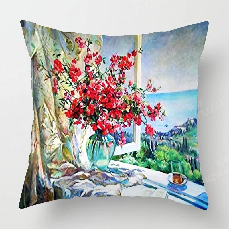 Dekoracja salonu w domu poszewki na poduszki Poszewka na poduszkę w stylu vintage malarstwa olejnego 45*45 poszewka 40x40cm 50x50 45x45