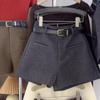2024 Autumn/Winter Petite Women's Gray Woolen High-Waist A-Line Shorts: Versatile, Slim, Wide-Leg Design