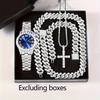 16mm Hip Hop Miami Cuban Link Chain Set Necklace +Watch+Bracelet Creative Iced Out Shiny Trendy Stylish Jewelry For Women Men