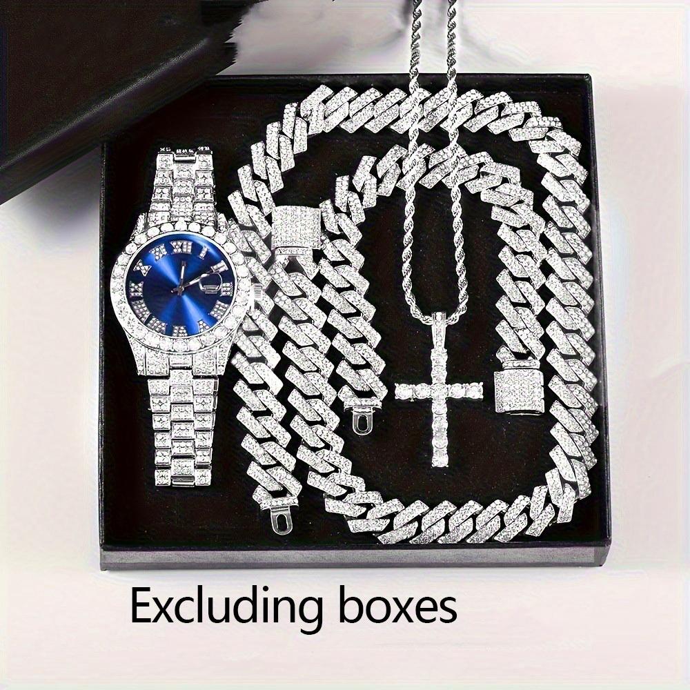 16mm Hip Hop Miami Cuban Link Chain Set Necklace +Watch+Bracelet Creative Iced Out Shiny Trendy Stylish Jewelry For Women Men