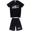 Mens Casual Sport Shorts Set With Tiger Head Print Cotton Blend Tee Straight Fit Mid-Length Pants