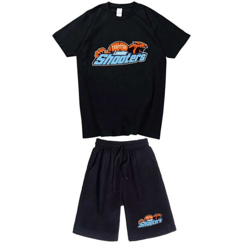 Mens Casual Sport Shorts Set With Tiger Head Print Cotton Blend Tee Straight Fit Mid-Length Pants