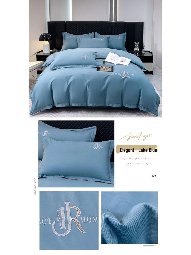 Elegant All-Season High-Thread Count Cotton Satin Twill Embroidery 4-Piece Set