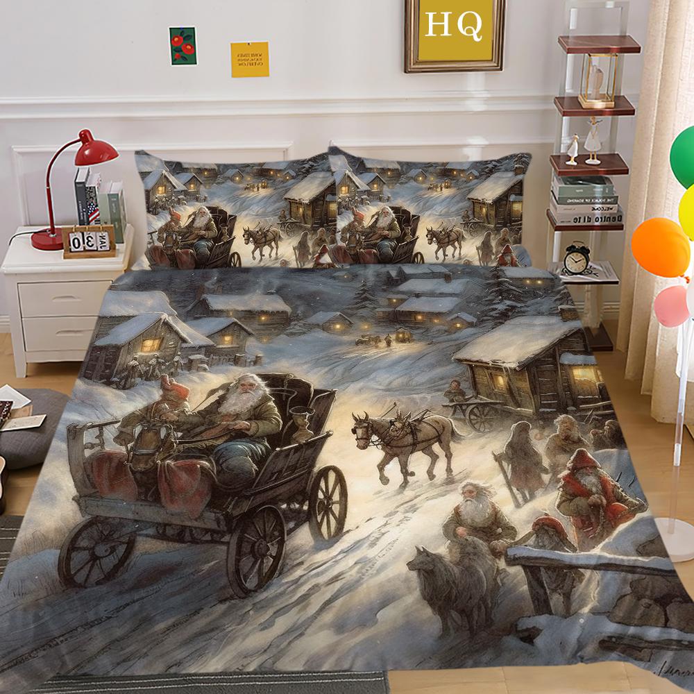 3D Christmas Quilt Set Christmas Gift Bedding 2/3 Pieces AU180 * 210 Christmas Atmosphere Decoration Soft and Easy To Clean Bedroom Decoration