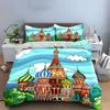 "Colorful Architecture Artwork Set Decor" Soft Skin-Friendly Bedding Set Includes 1 Duvet Cover And 2 Pillowcase Gift