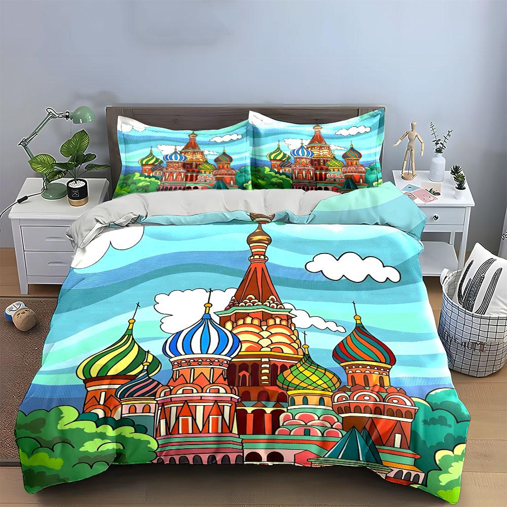 "Colorful Architecture Artwork Set Decor" Soft Skin-Friendly Bedding Set Includes 1 Duvet Cover And 2 Pillowcase Gift