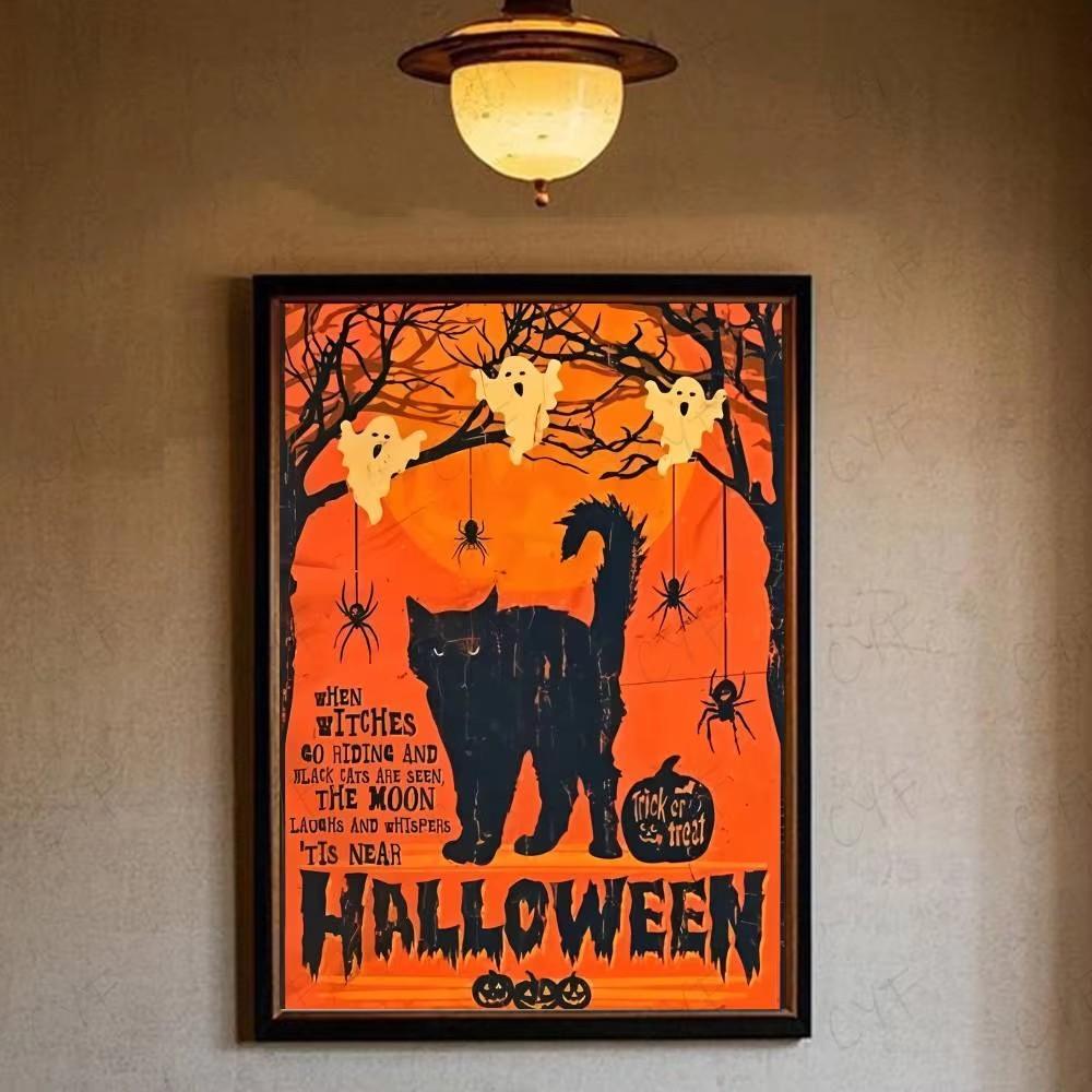 Cute Ghost Wall Art Halloween Poster Ghost Print Pumpkin Wall Art Trendy Halloween Painting Aesthetic Halloween Print Wall Decor