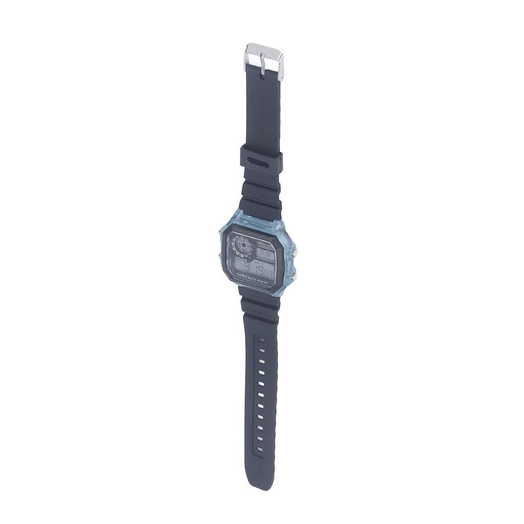 Electronic Sports Watch 12 24 Hours Waterproof Digital Wrist Watch with Luminous Alarm Timing Function Transparent Blue
