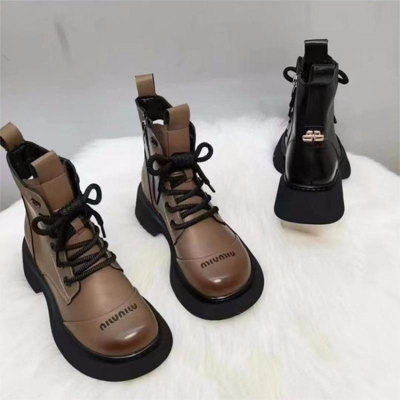 Popular Martin boots women's foreign style new autumn and winter velvet fashion thick-soled British style short boots heightening Maillard boots