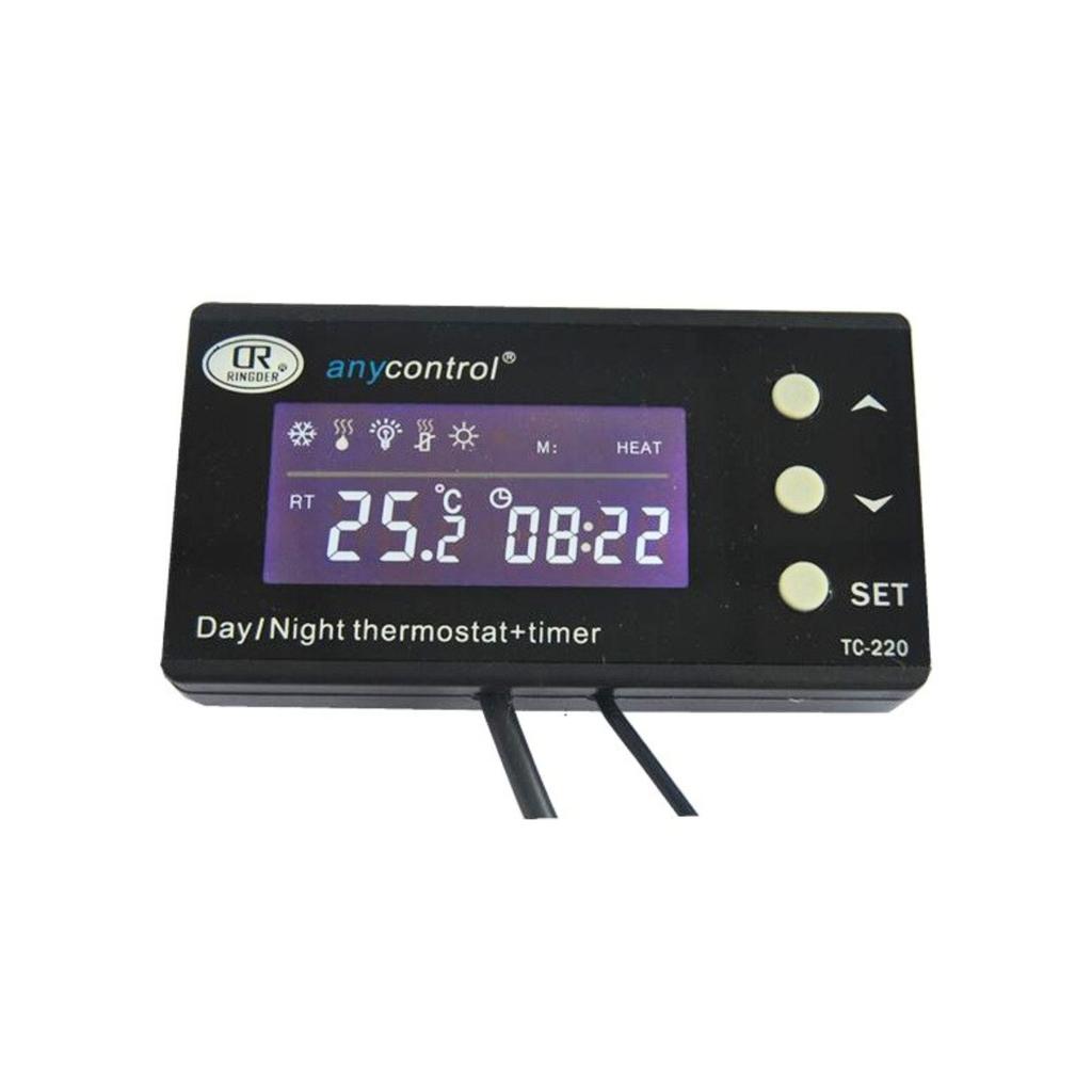 Ringder TC-220 - Thermostat with Timer and Day/Night Mode for Terrariums and Aquariums