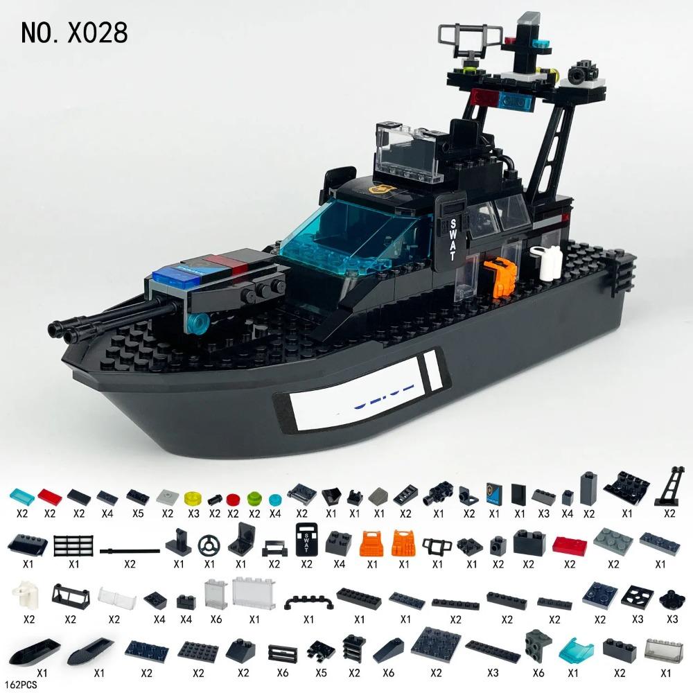 Heiß Militärserie Seeaufklärer Schiffsmodell Bausteine Klassiker SWAT Polizei Transportboot Auto Block Ziegel Spielzeug Geschenke