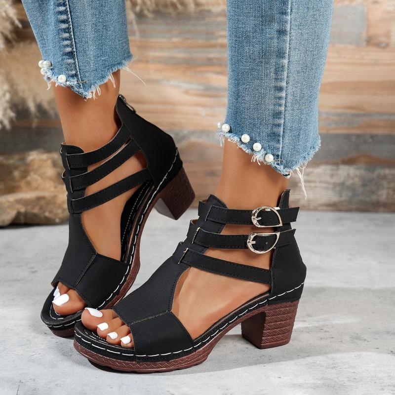Fashion Women Chunky High-Heeled Sandals Summer Roman Style High Heel Sandals Fashion Gladiator Sandals for Women Casual Sandalias Mujer