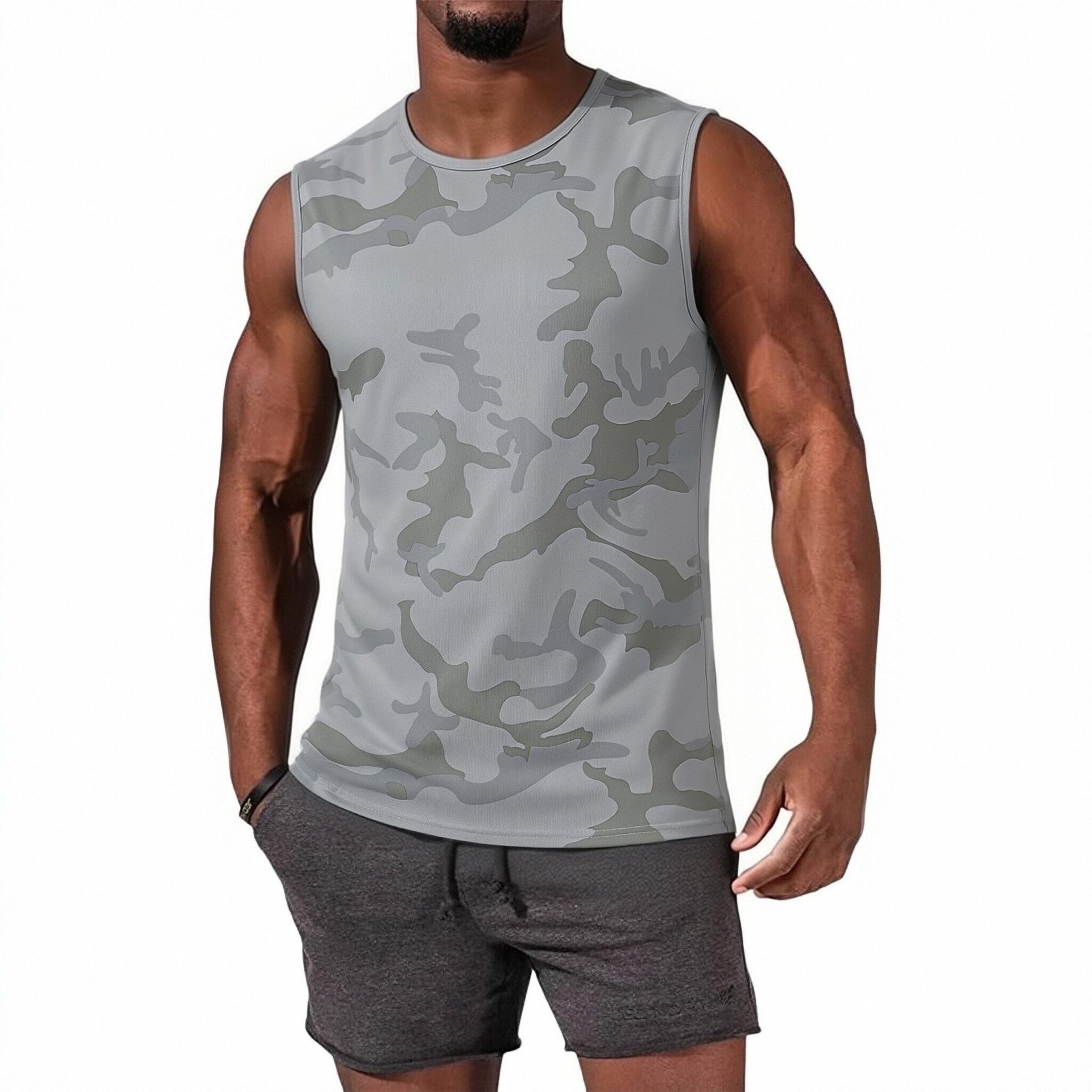 

Men s Sleeveless Athletic Tank Top Lightweight Quick Dry Breathable Loose Fit Muscle Running Fitness Gym Workout Camo Print Vest XL світло-сірий колір