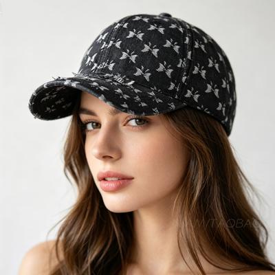 Denim Baseball Cap for Women and Men Washed Cotton Vintage Dad Hats Unisex Bow Pattern Caps