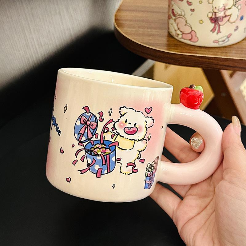 Girls High Value Apple Bear Ceramic Mug With Lid Internet Celebrity Creative Straw Cup Household Water Cup Souvenir