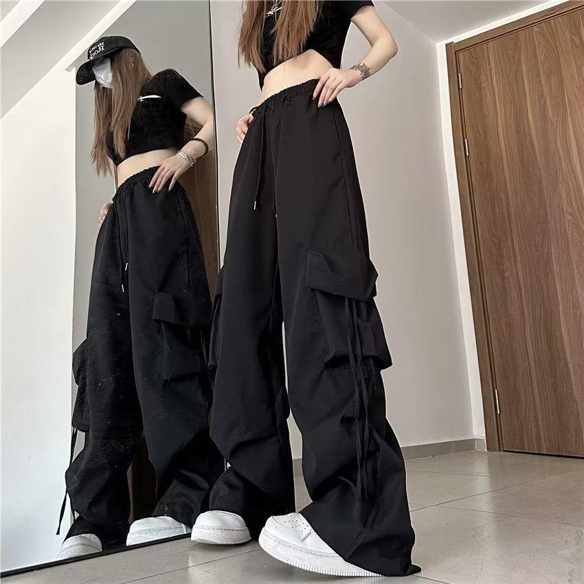 2024 High Street Hong Kong Style Retro Men's Wide Leg Solid Color Casual Pants