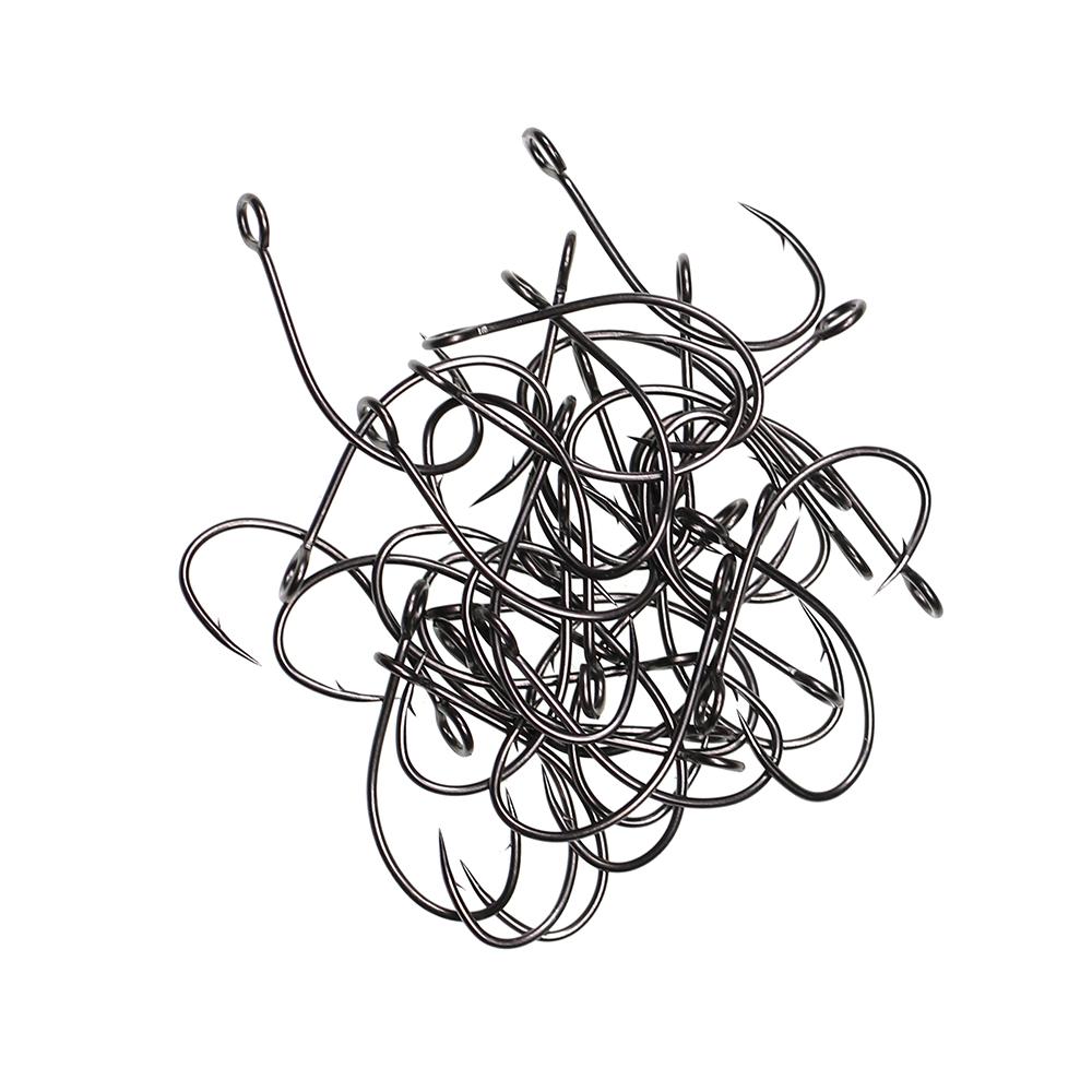 Bimoo 30PCS Black Nickel Big Eye FishHooks High Carbon Steel Fly Fishing Tying Hooks Minin Spoon Lure Barbed Hooks