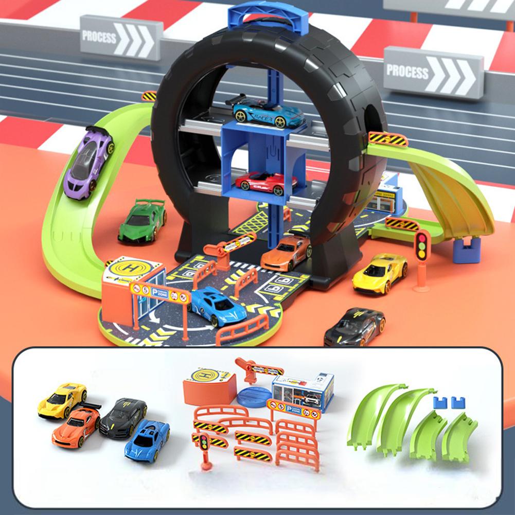 Kids Car Track Toy Tire Parking Lot Toy Parking Garage Toy Playset Birthday Gifts For Boys Girls Aged 3-6